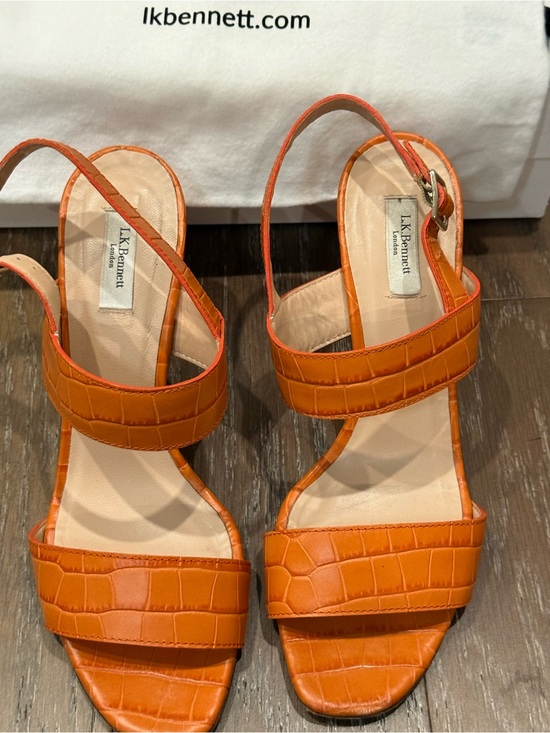LK Bennett Shoes - LK Bennett Orange Croc-Embossed Block Heel Sandals